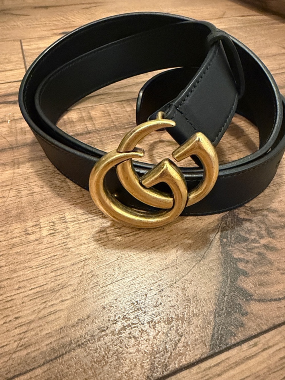 Gucci Black Leather Belt with Gold Double G Buckle